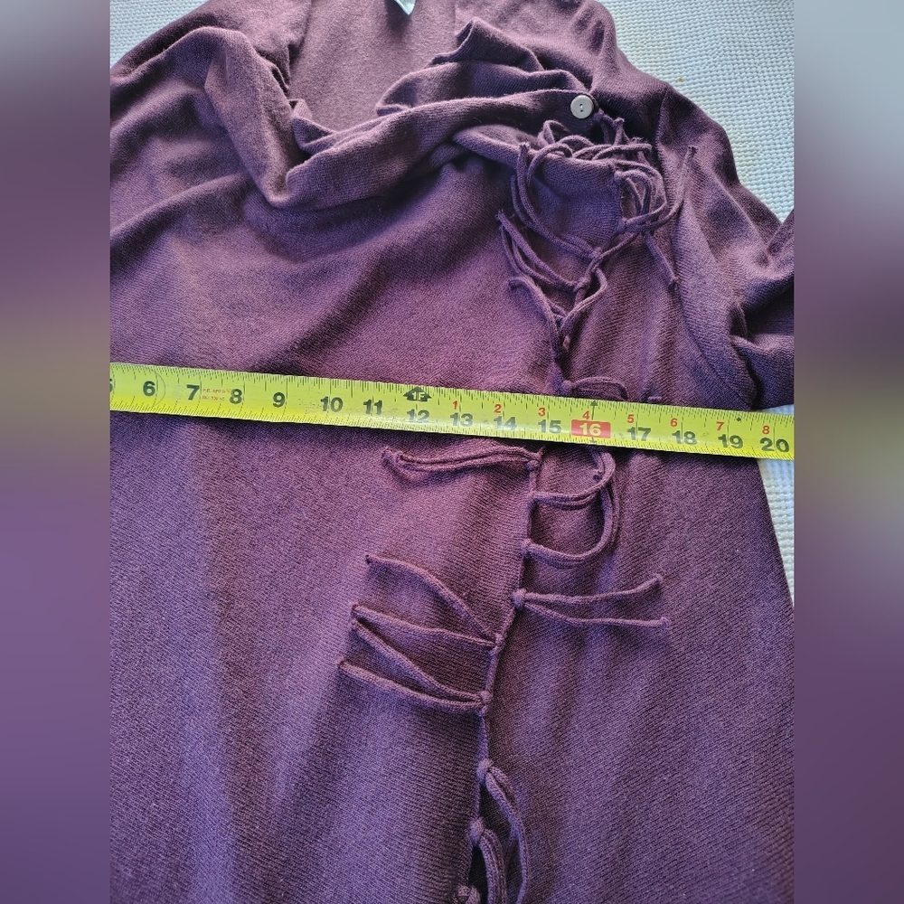 She + Sky Plum Open-Front Fringe Draped Cardigan. Size L - Picture 4 of 9